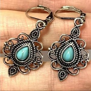 Romantic Antiqued Turquoise Dangle Earrings